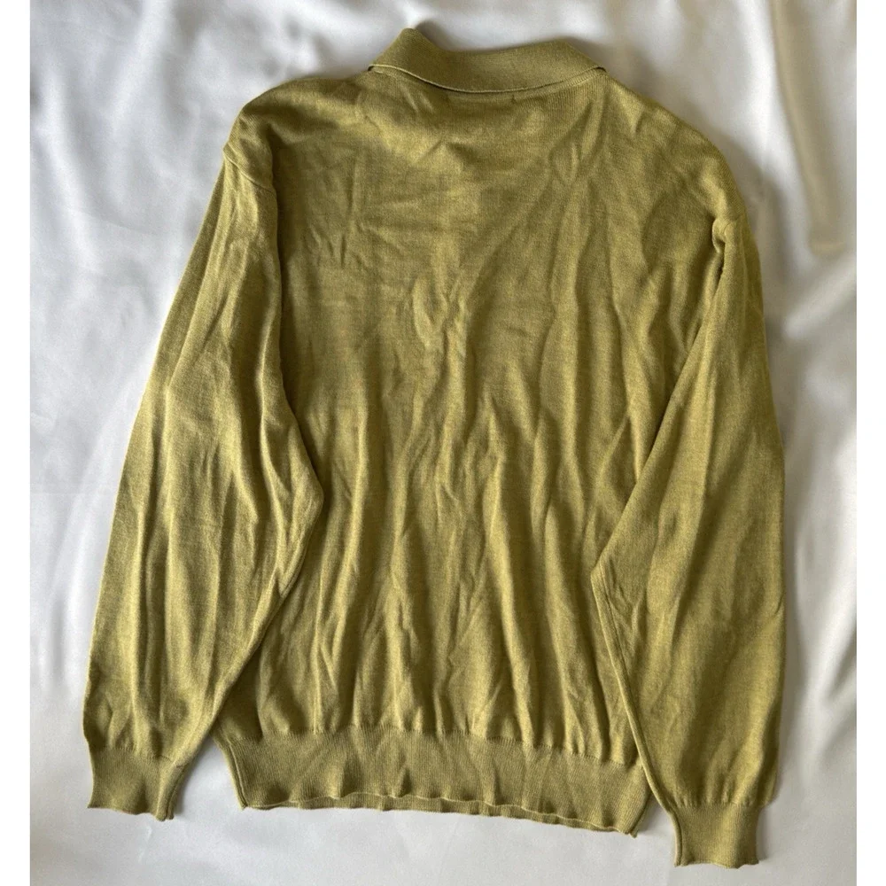 Roevelle VTG‎ 90s Three Button Polo Sweater L Lightweight Wool Moss Green Italy